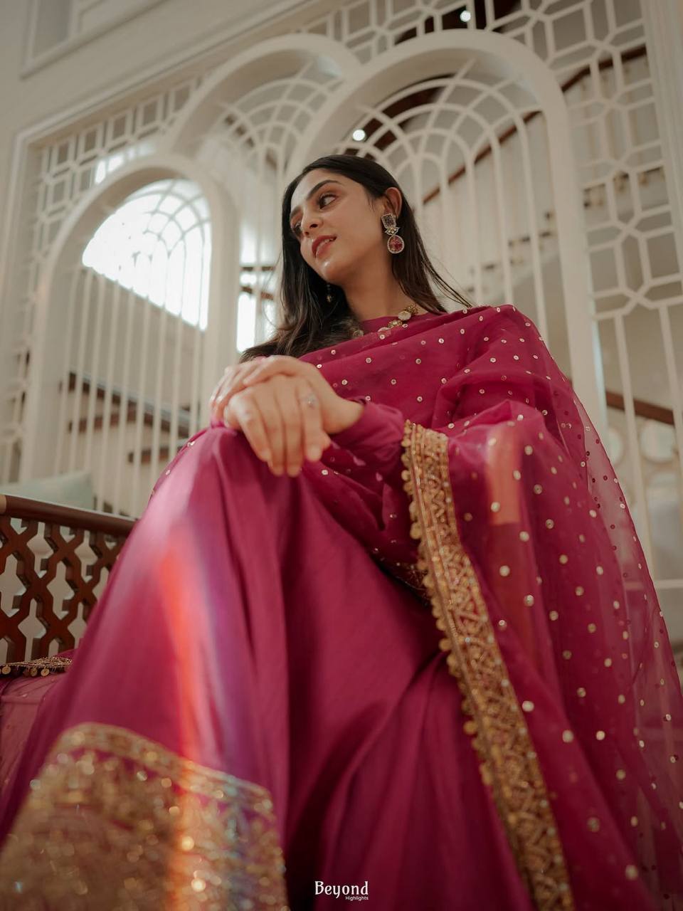 Rani Pink Rayon Cording Embroidered Anarkali Suit Set
