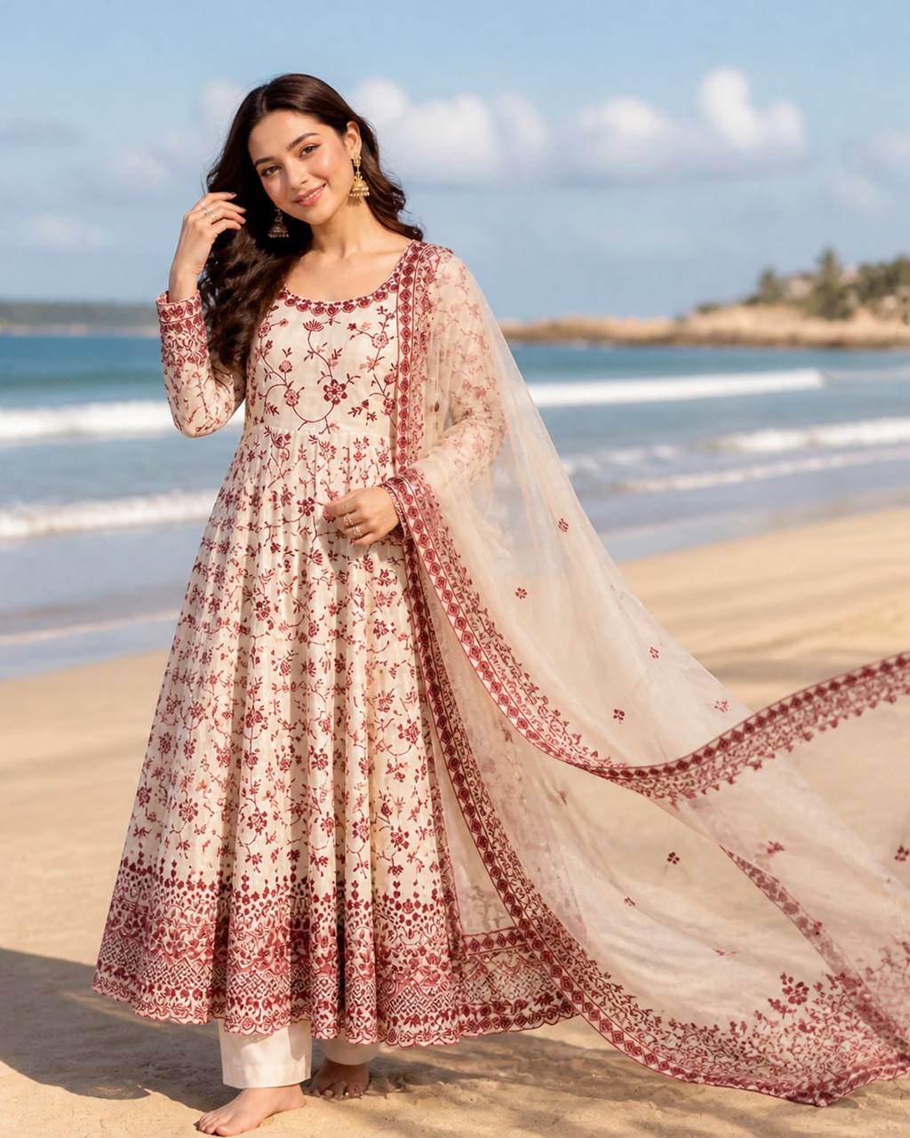 Premium Embroidered Faux Georgette Anarkali Suit Set with Dupatta