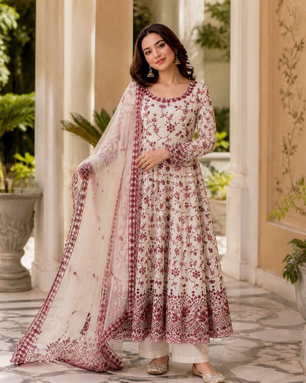 Premium Embroidered Faux Georgette Anarkali Suit Set with Dupatta