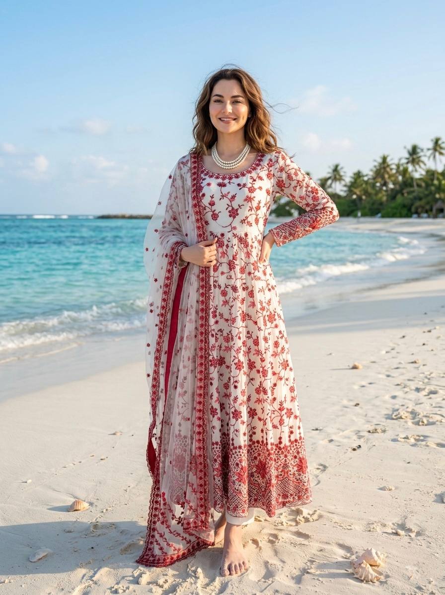 Premium Embroidered Faux Georgette Anarkali Suit Set with Dupatta