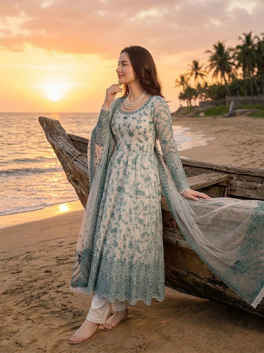 Premium Embroidered Faux Georgette Anarkali Suit Set with Dupatta