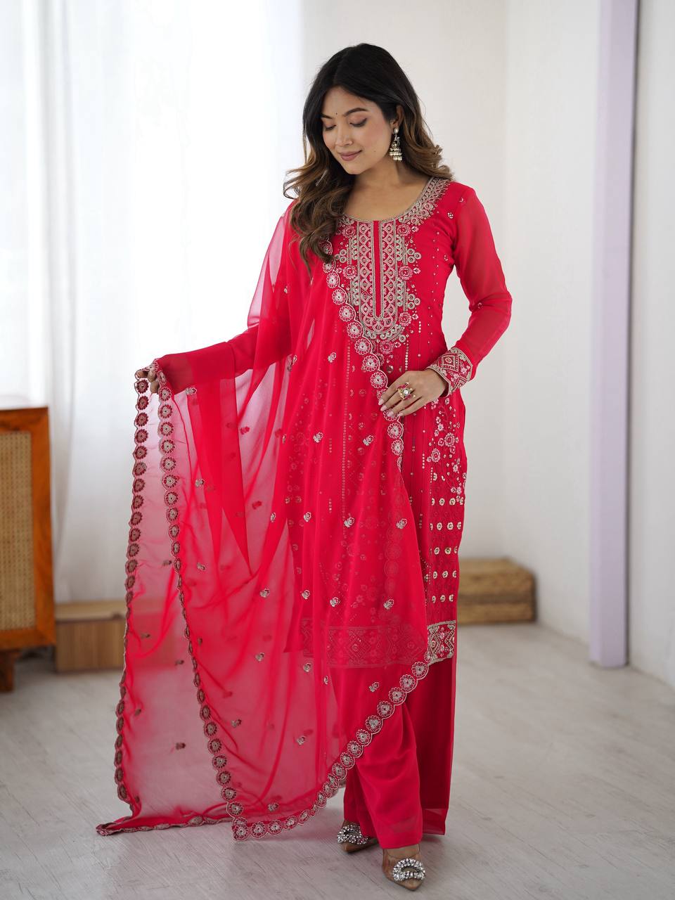 Premium Designer Faux Georgette Embroidered Salwar Suit Set