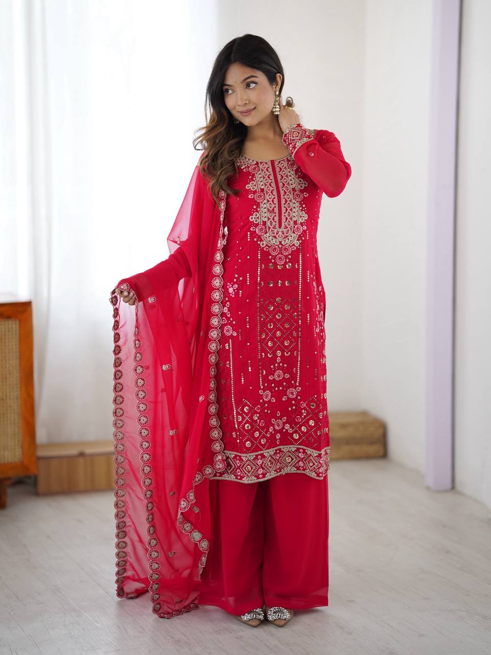 Premium Designer Faux Georgette Embroidered Salwar Suit Set