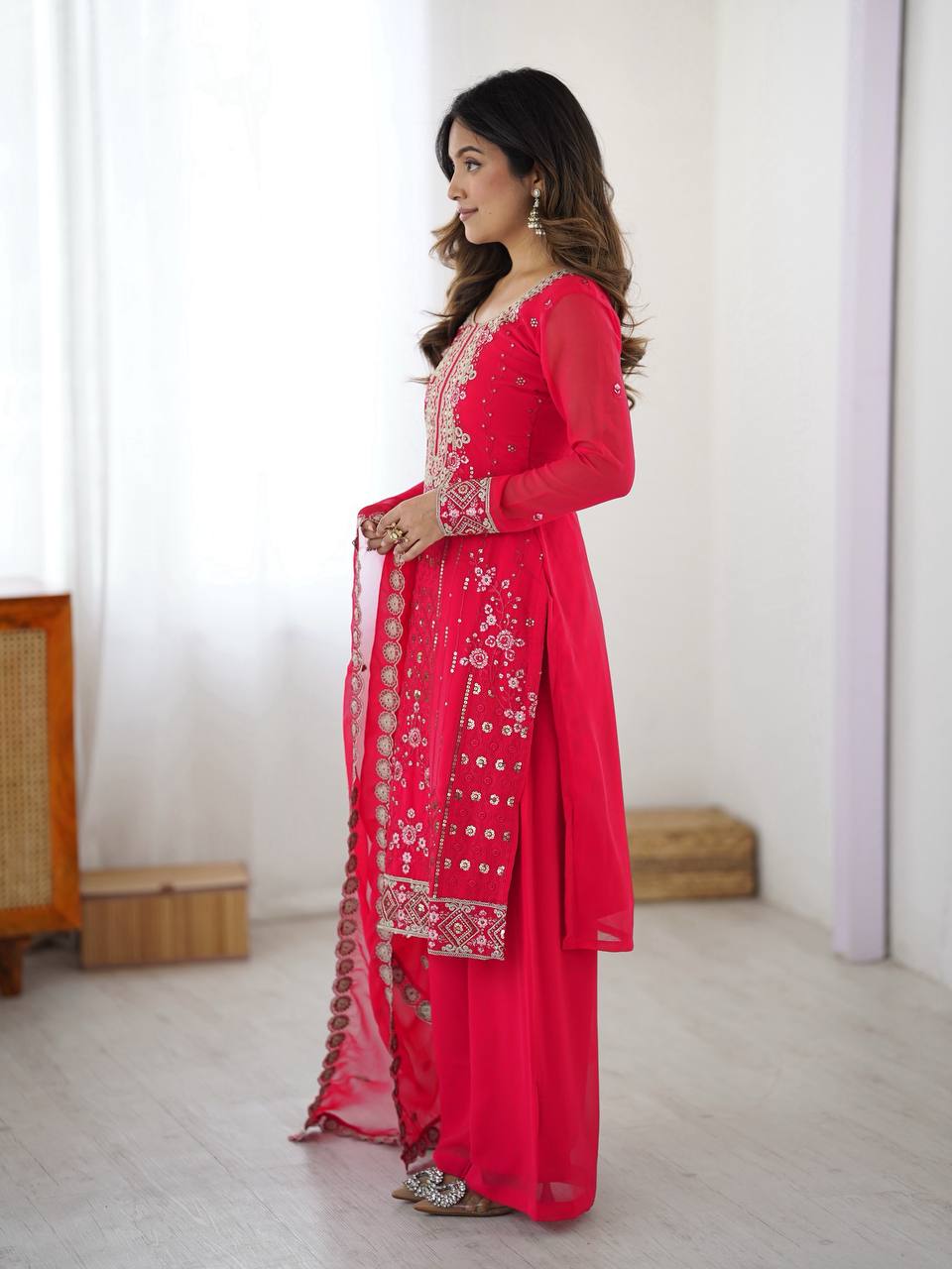Premium Designer Faux Georgette Embroidered Salwar Suit Set
