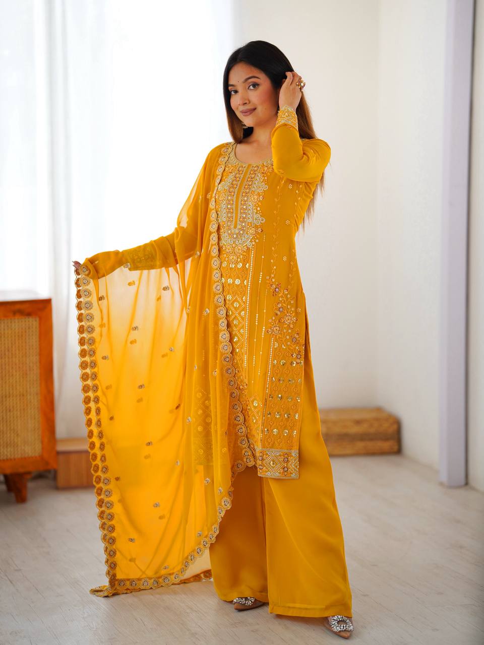 Premium Designer Faux Georgette Embroidered Salwar Suit Set