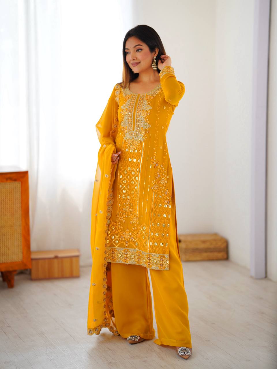 Premium Designer Faux Georgette Embroidered Salwar Suit Set