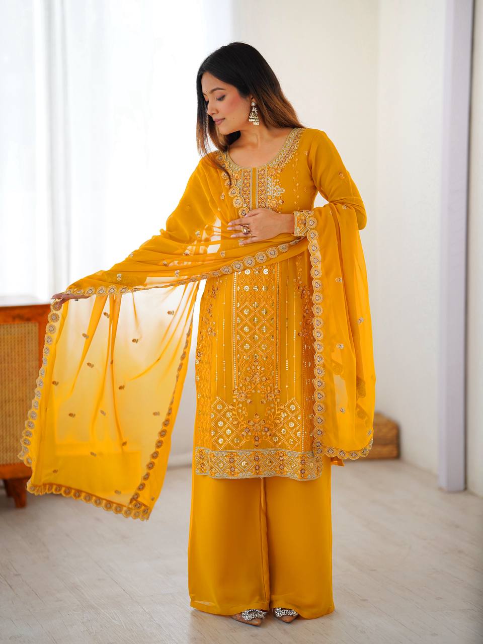 Premium Designer Faux Georgette Embroidered Salwar Suit Set