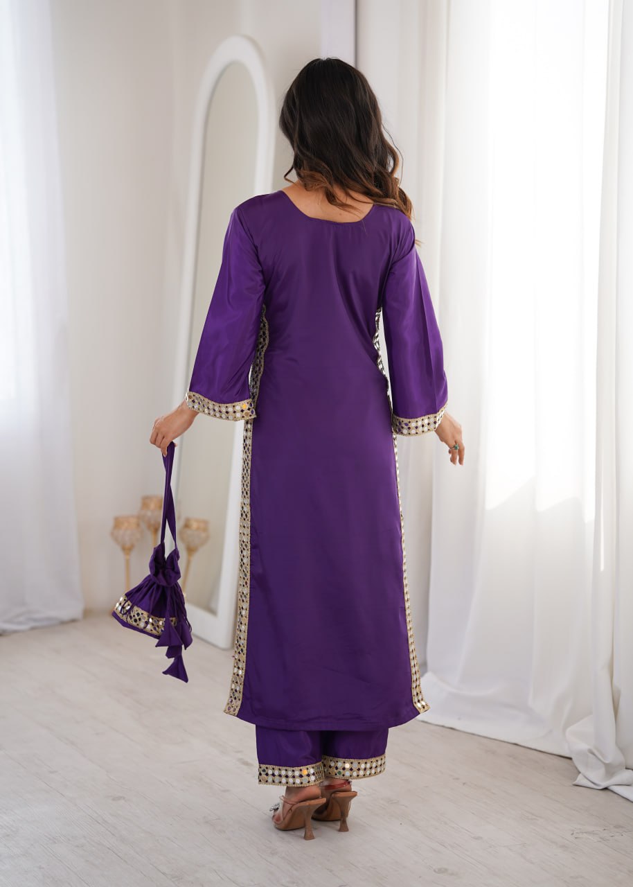 Premium Mirror Work Kurti Pant Set with Batwa | Festive Wear Outfit