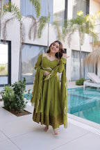 Premium Anarkali Pant Dupatta Set with Mirror Lace Work | Ethnic Outfit