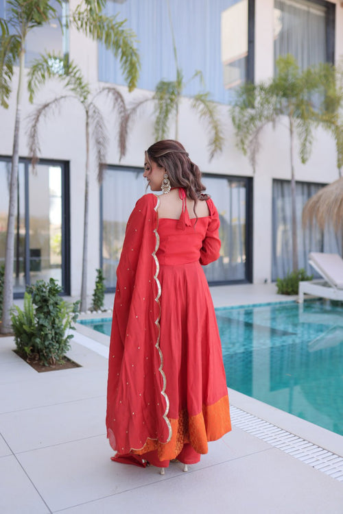Premium Anarkali Pant Dupatta Set with Mirror Lace Work | Ethnic Outfit