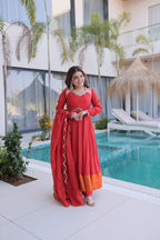 Premium Anarkali Pant Dupatta Set with Mirror Lace Work | Ethnic Outfit