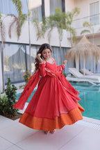 Premium Anarkali Pant Dupatta Set with Mirror Lace Work | Ethnic Outfit
