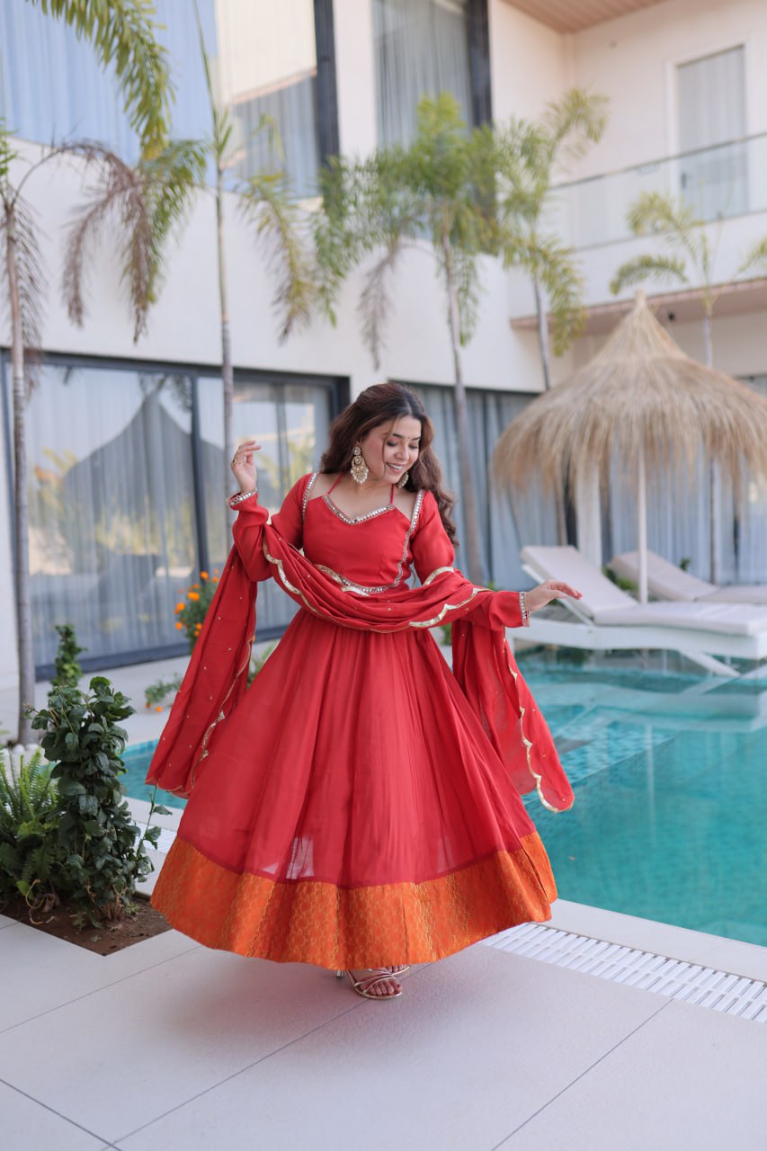 Premium Anarkali Pant Dupatta Set with Mirror Lace Work | Ethnic Outfit