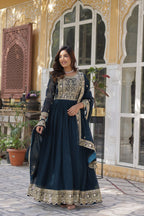 Premium Designer Faux Blooming Embroidered Gown With Dupatta