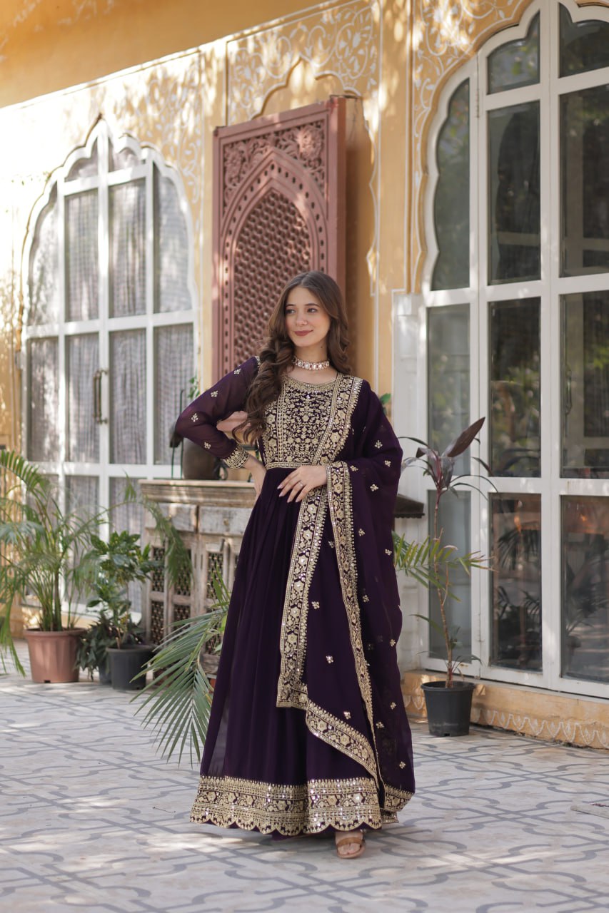Premium Designer Faux Blooming Embroidered Gown With Dupatta