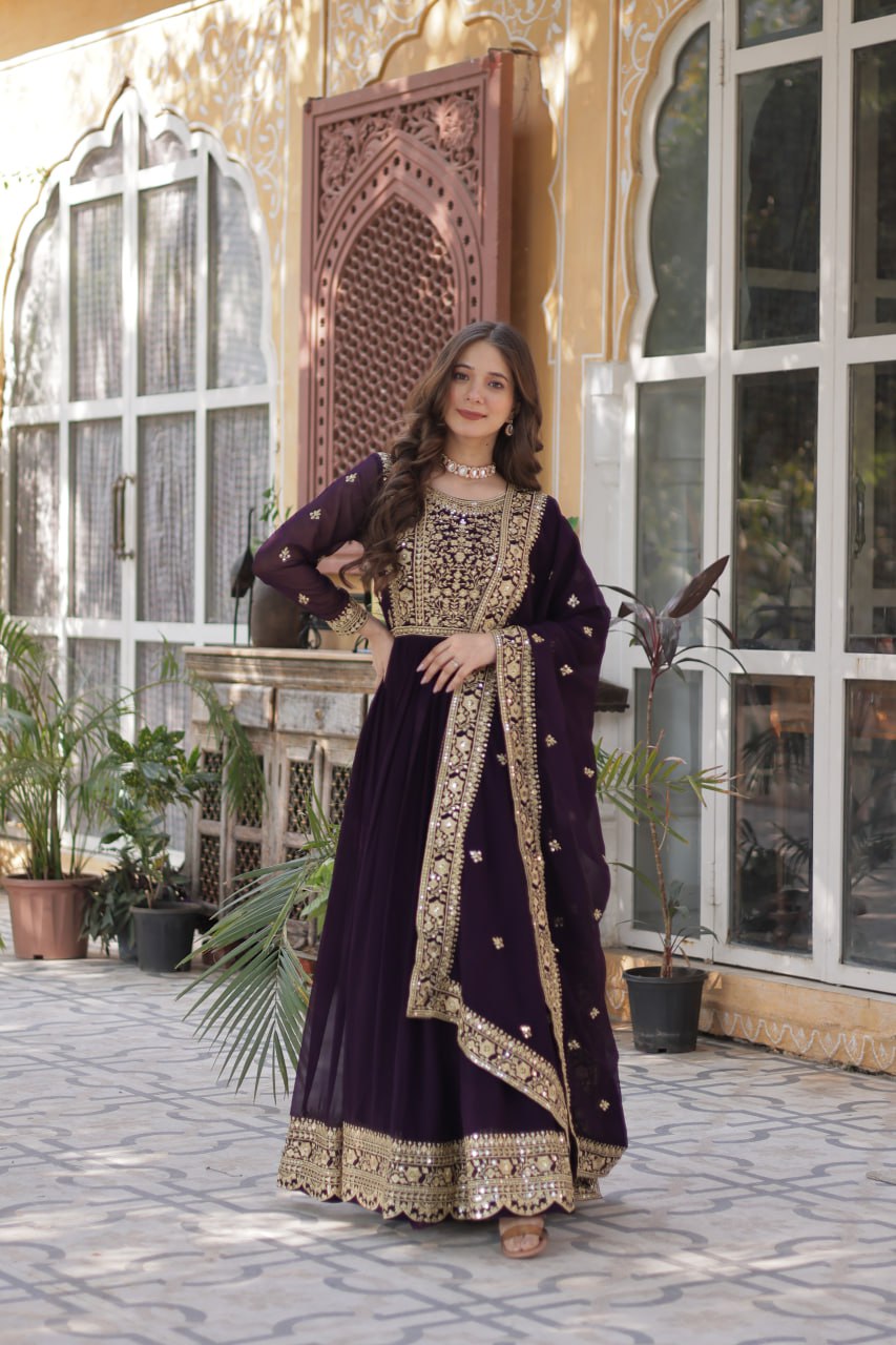 Premium Designer Faux Blooming Embroidered Gown With Dupatta