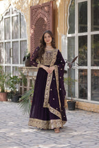 Premium Designer Faux Blooming Embroidered Gown With Dupatta