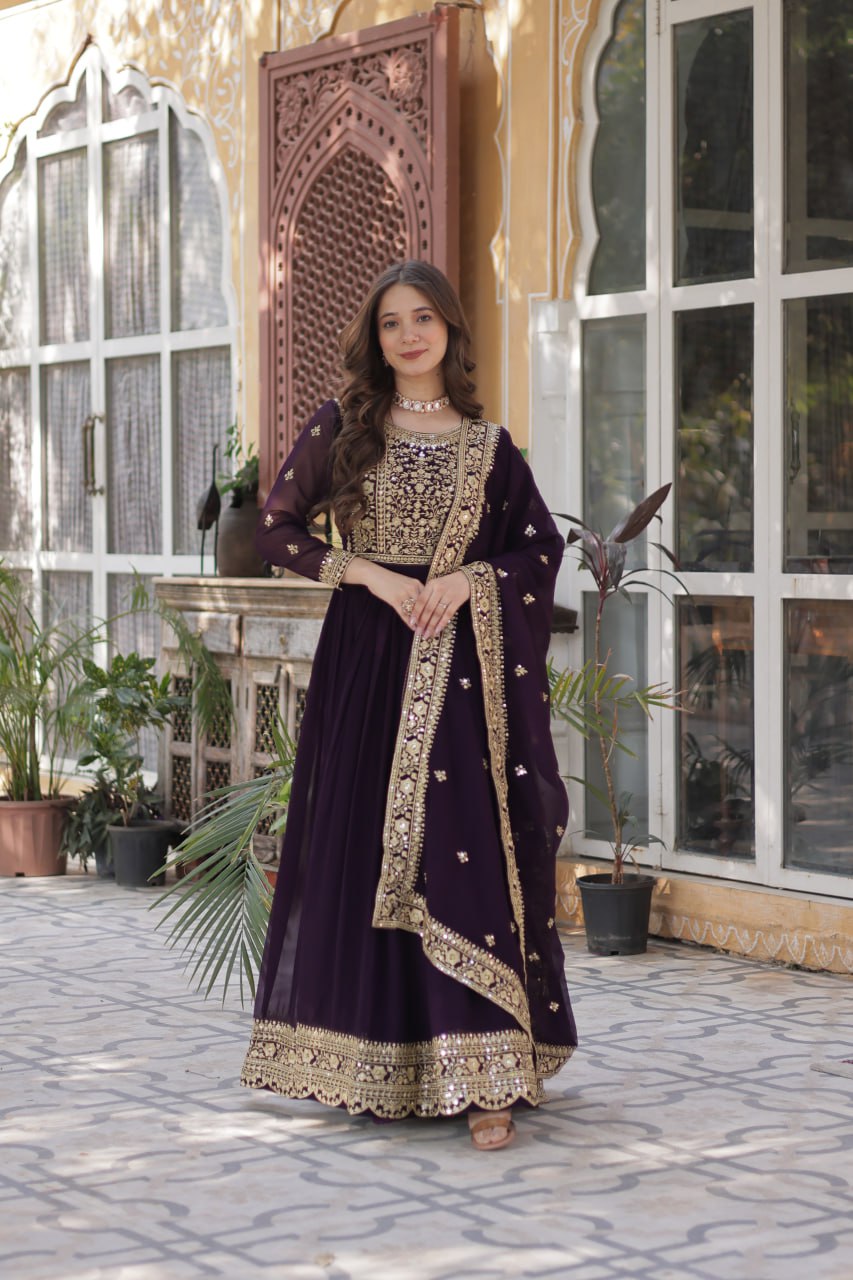 Premium Designer Faux Blooming Embroidered Gown With Dupatta