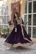 Premium Designer Faux Blooming Embroidered Gown With Dupatta