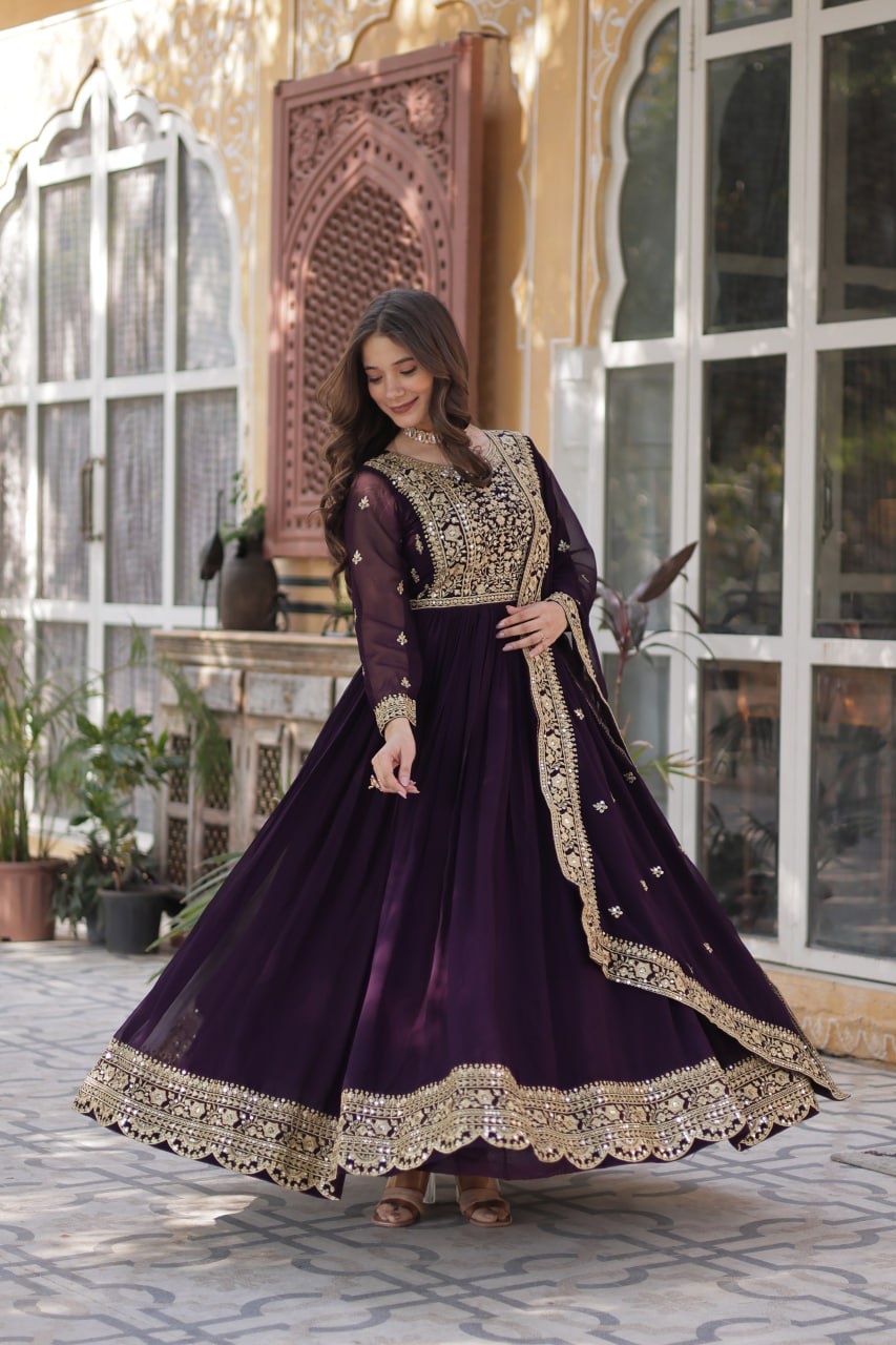 Premium Designer Faux Blooming Embroidered Gown With Dupatta