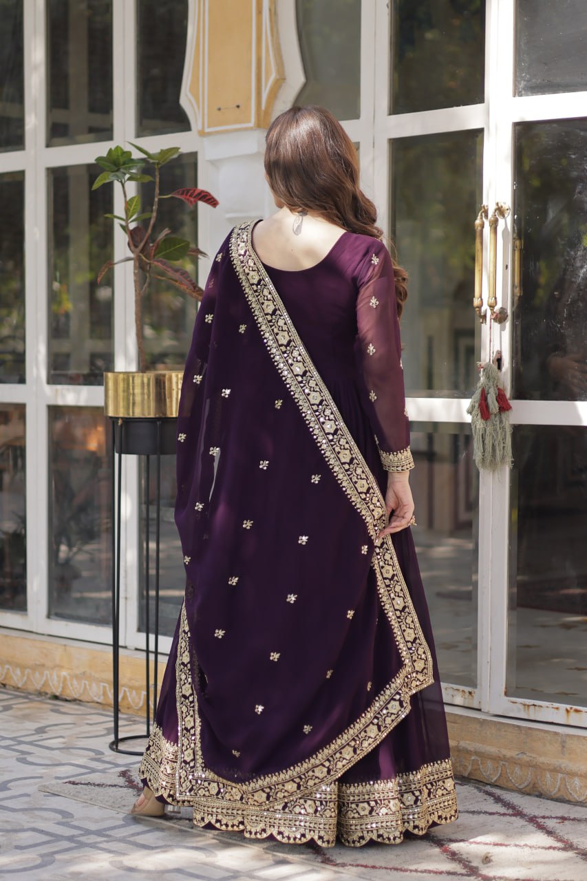 Premium Designer Faux Blooming Embroidered Gown With Dupatta