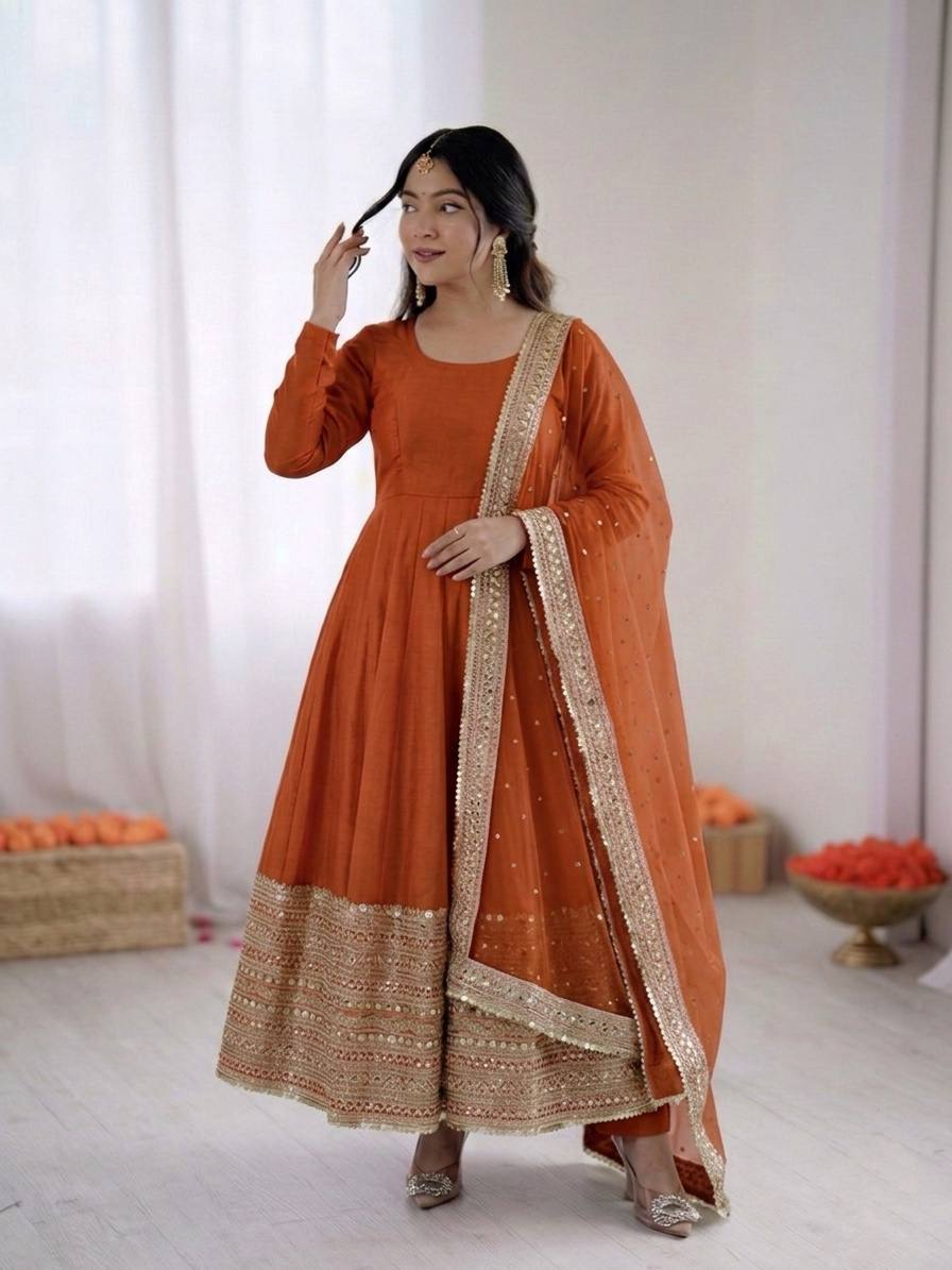 Premium Six Color Embroidered Anarkali Suit Set with Dupatta