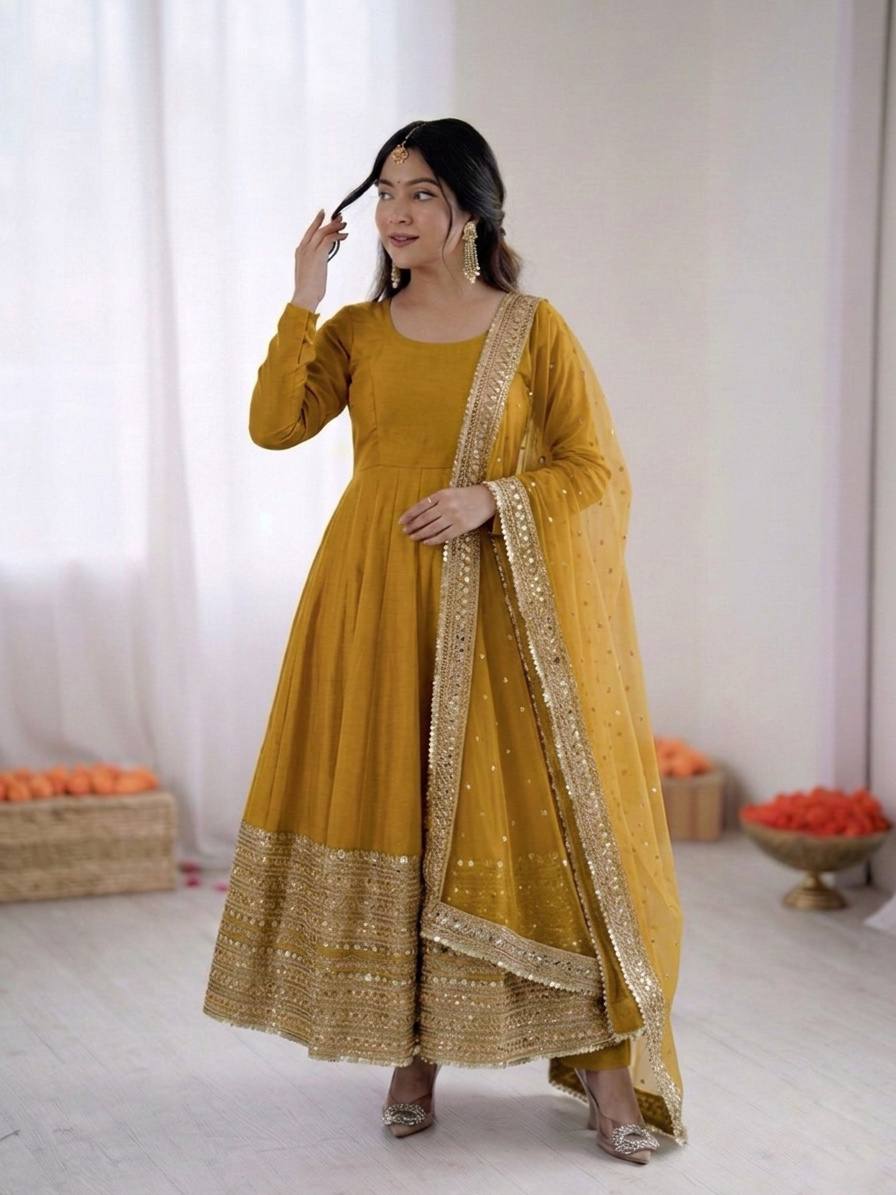 Premium Six Color Embroidered Anarkali Suit Set with Dupatta