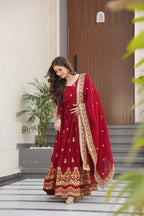 Premium Faux Blooming Embroidered Gown with Dupatta for Women – Party & Wedding Wear