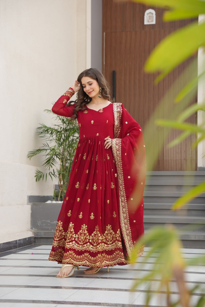 Premium Faux Blooming Embroidered Gown with Dupatta for Women – Party & Wedding Wear