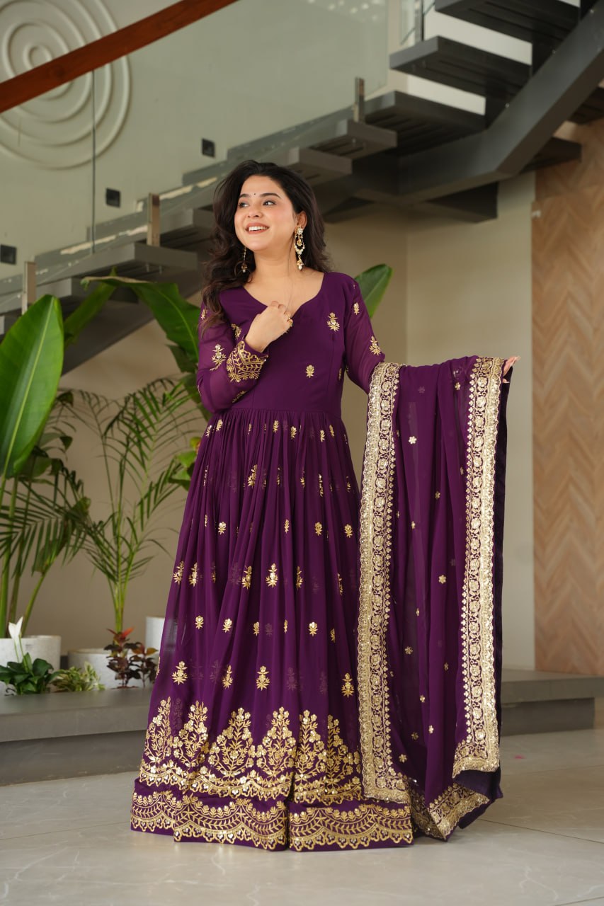 Premium Faux Blooming Embroidered Gown with Dupatta for Women – Party & Wedding Wear
