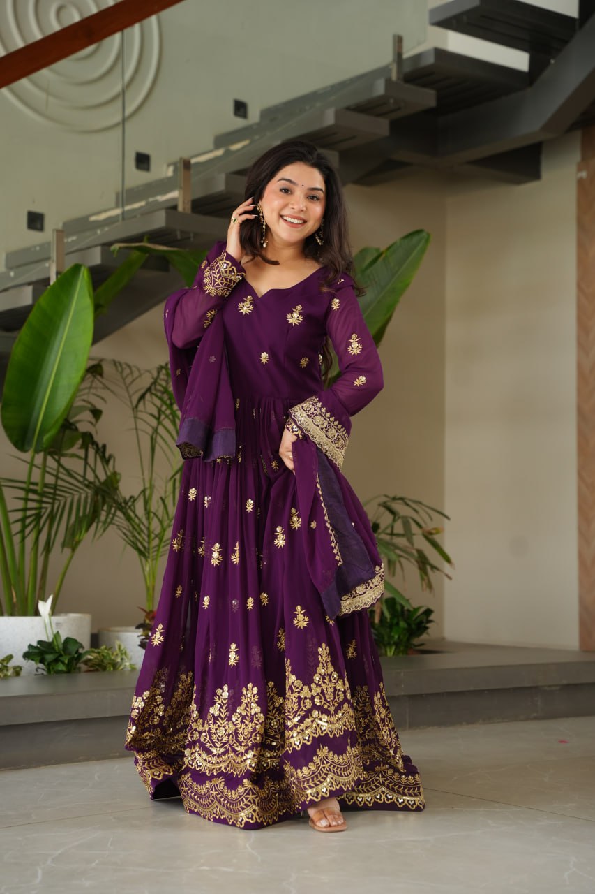 Premium Faux Blooming Embroidered Gown with Dupatta for Women – Party & Wedding Wear