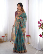 Designer Linen Cotton Floral Digital Print Saree with Blouse Piece