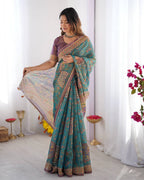 Designer Linen Cotton Floral Digital Print Saree with Blouse Piece