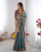 Designer Linen Cotton Floral Digital Print Saree with Blouse Piece