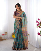 Designer Linen Cotton Floral Digital Print Saree with Blouse Piece