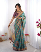 Designer Linen Cotton Floral Digital Print Saree with Blouse Piece