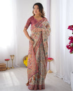 Premium Linen Cotton Floral Digital Print Saree with Blouse Piece