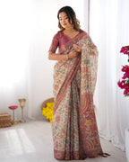 Premium Linen Cotton Floral Digital Print Saree with Blouse Piece