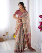 Premium Linen Cotton Floral Digital Print Saree with Blouse Piece