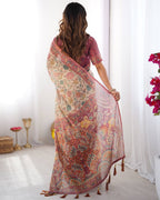 Premium Linen Cotton Floral Digital Print Saree with Blouse Piece