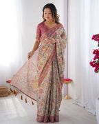Premium Linen Cotton Floral Digital Print Saree with Blouse Piece