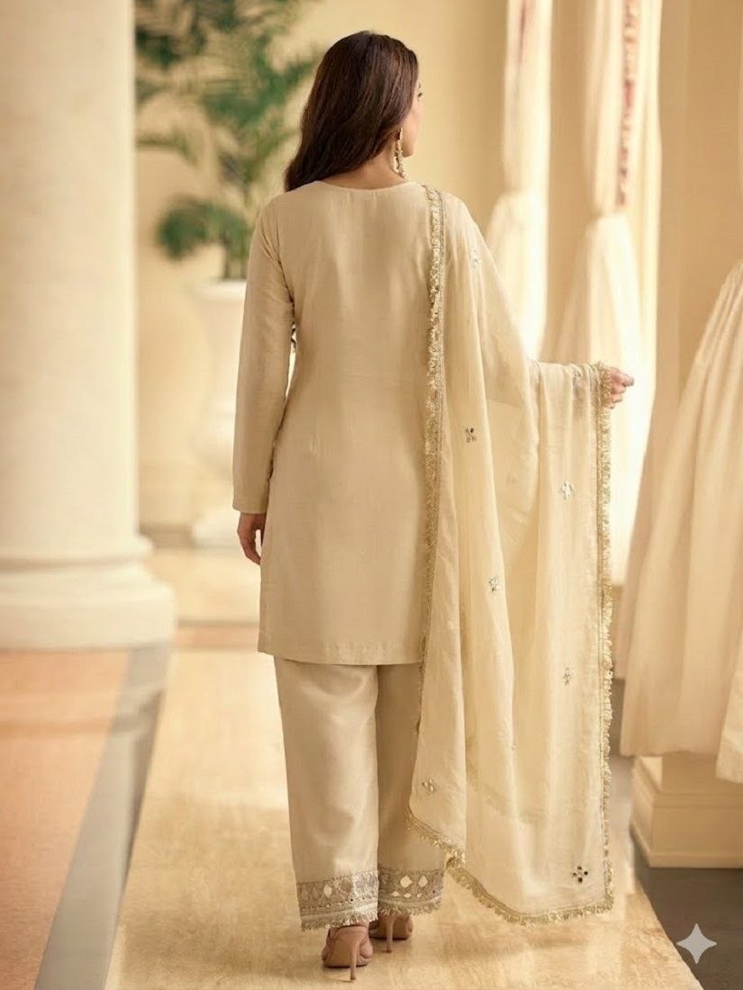 Premium Kurti Pant Dupatta Set with Real Mirror Hand Work
