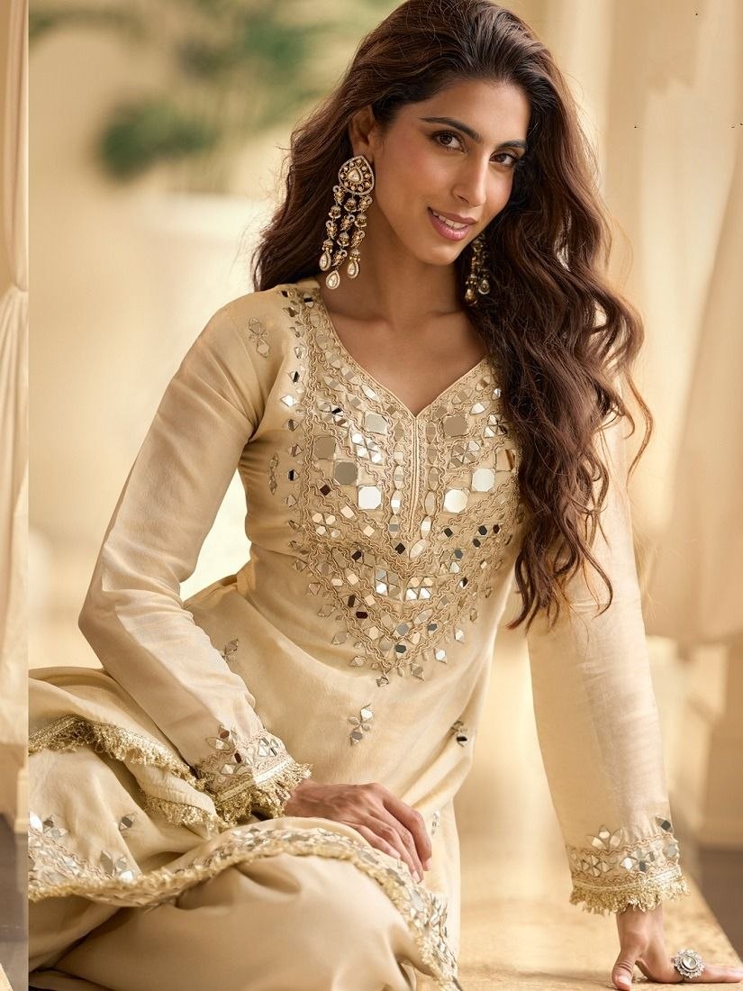 Premium Kurti Pant Dupatta Set with Real Mirror Hand Work