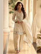 Premium Kurti Pant Dupatta Set with Real Mirror Hand Work