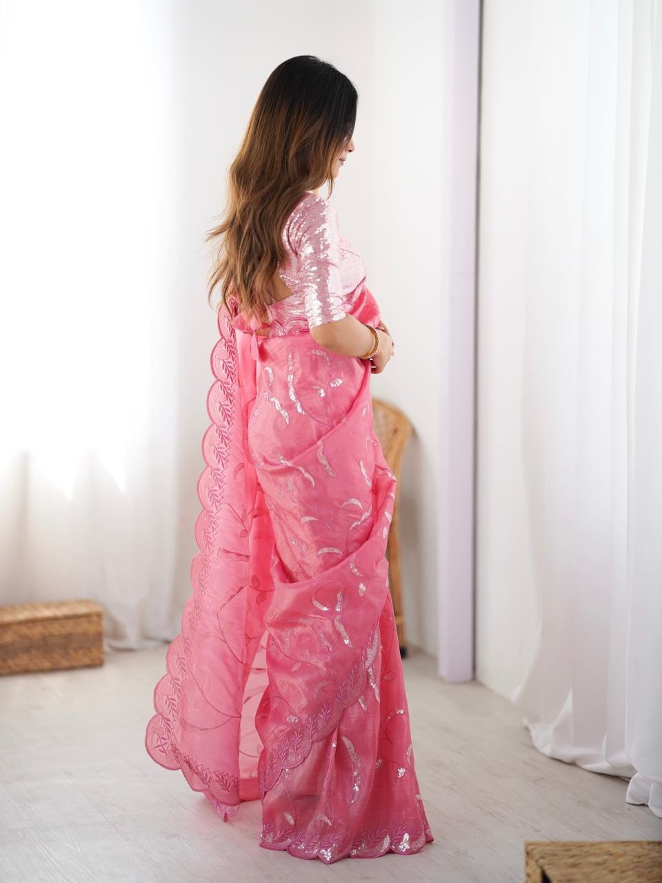 Premium Gold Crush Ready To Wear Saree With Embroidered Blouse