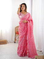 Premium Gold Crush Ready To Wear Saree With Embroidered Blouse