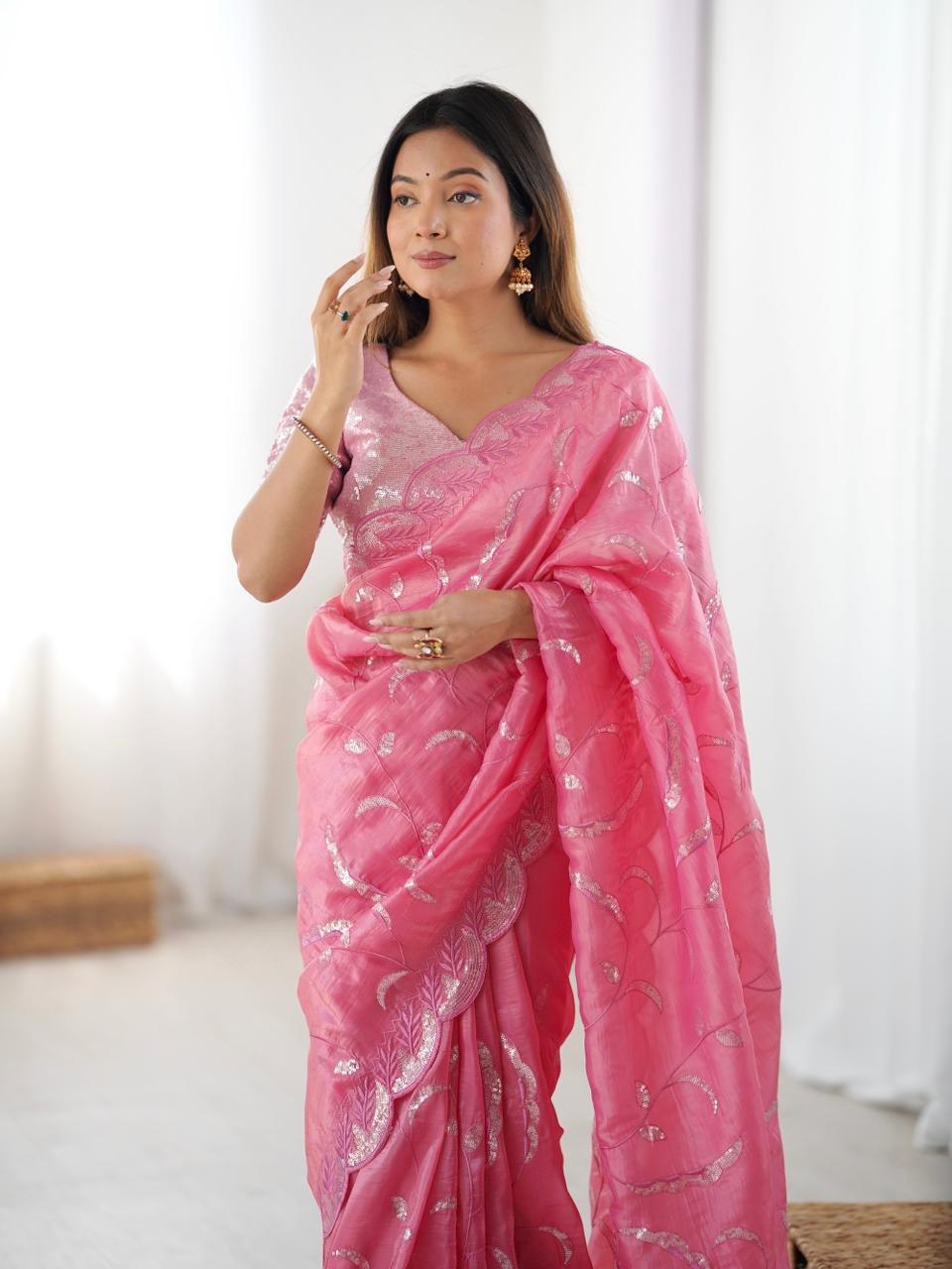 Premium Gold Crush Ready To Wear Saree With Embroidered Blouse