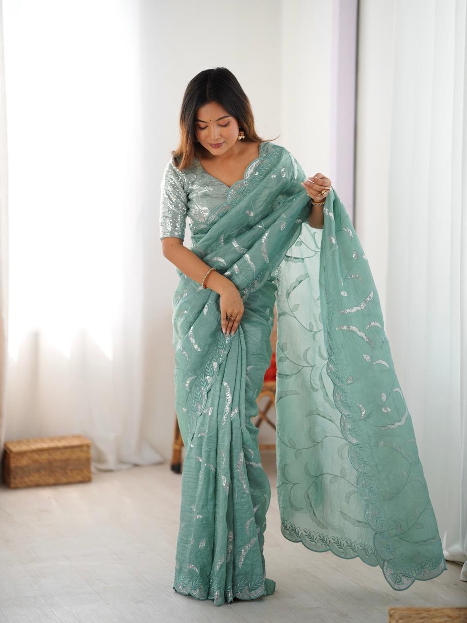 Premium Gold Crush Ready To Wear Saree With Embroidered Blouse