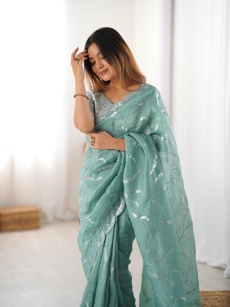 Premium Gold Crush Ready To Wear Saree With Embroidered Blouse