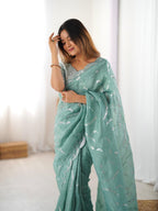 Premium Gold Crush Ready To Wear Saree With Embroidered Blouse